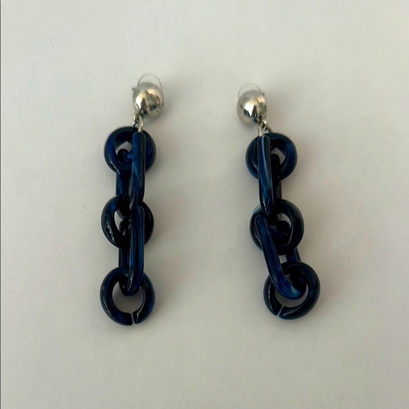 Blue and Silver Chain Link Earrings - Picture 1 of 3